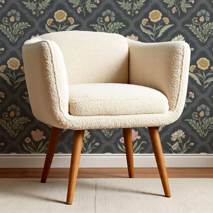 Sunia Botanical Scalloped Floral Muted Pastel Slate Wallpaper
