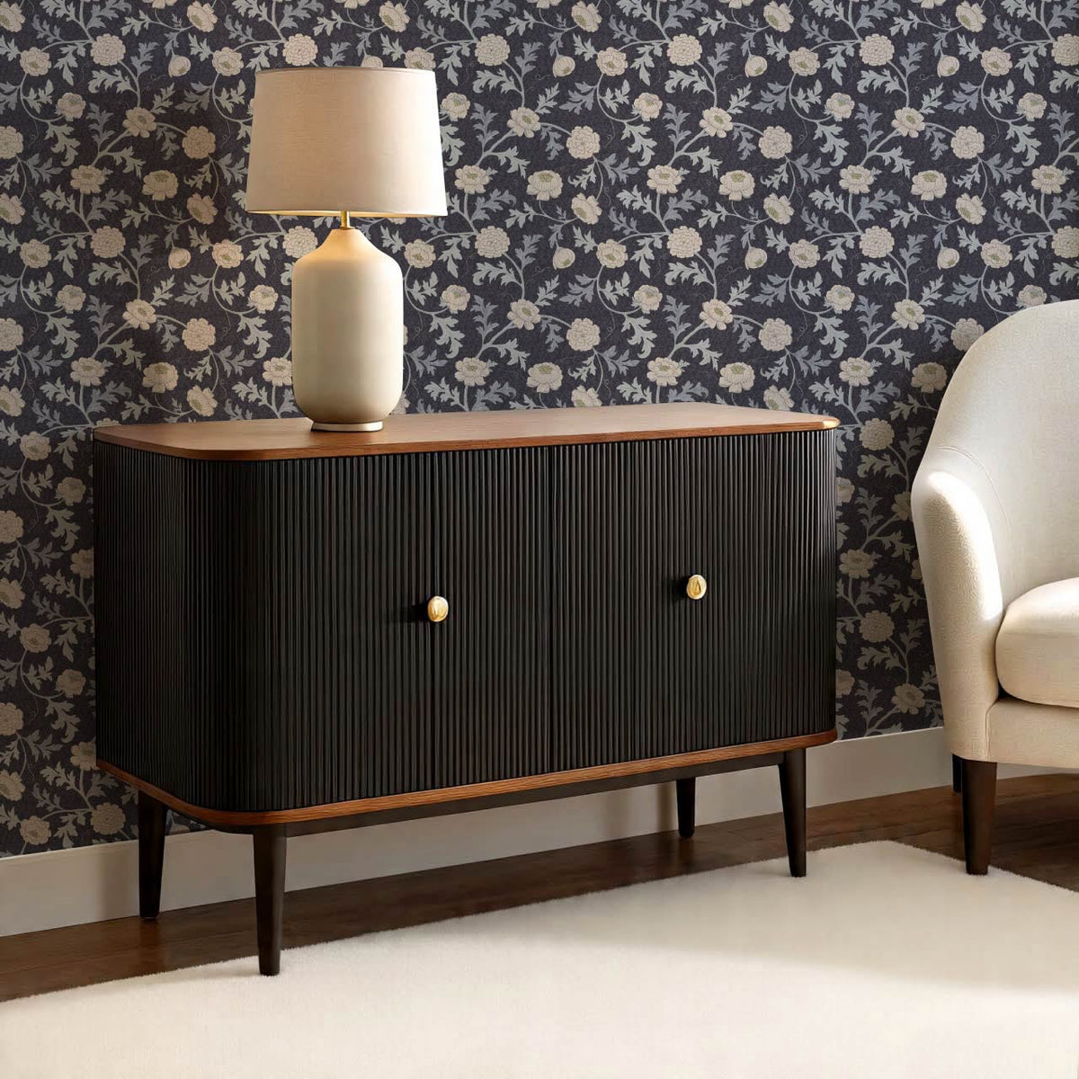 Susana Twining Garden Midnight Blue Beige Wallpaper