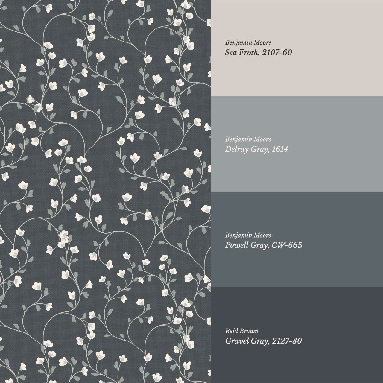 Sybille Flowering Vine Slate Wallpaper