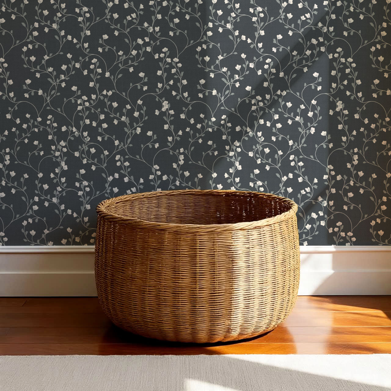 Sybille Flowering Vine Slate Wallpaper