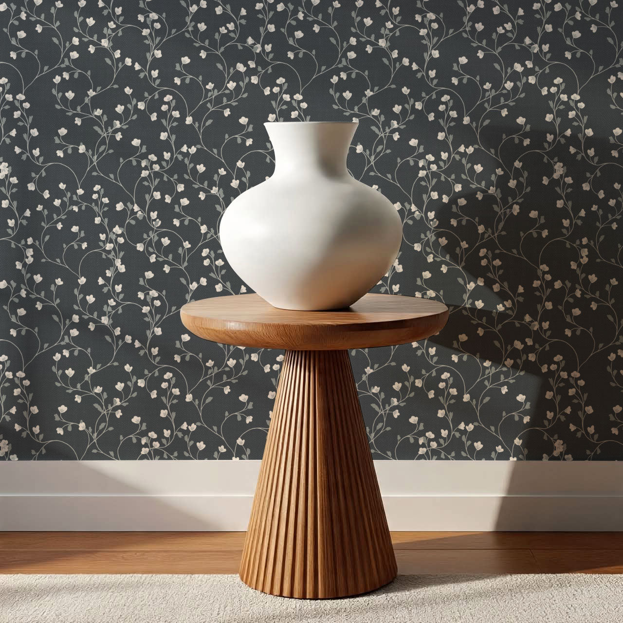 Sybille Flowering Vine Slate Wallpaper