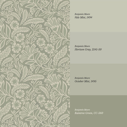 Sylvia Florals Soft Green Oyster Wallpaper