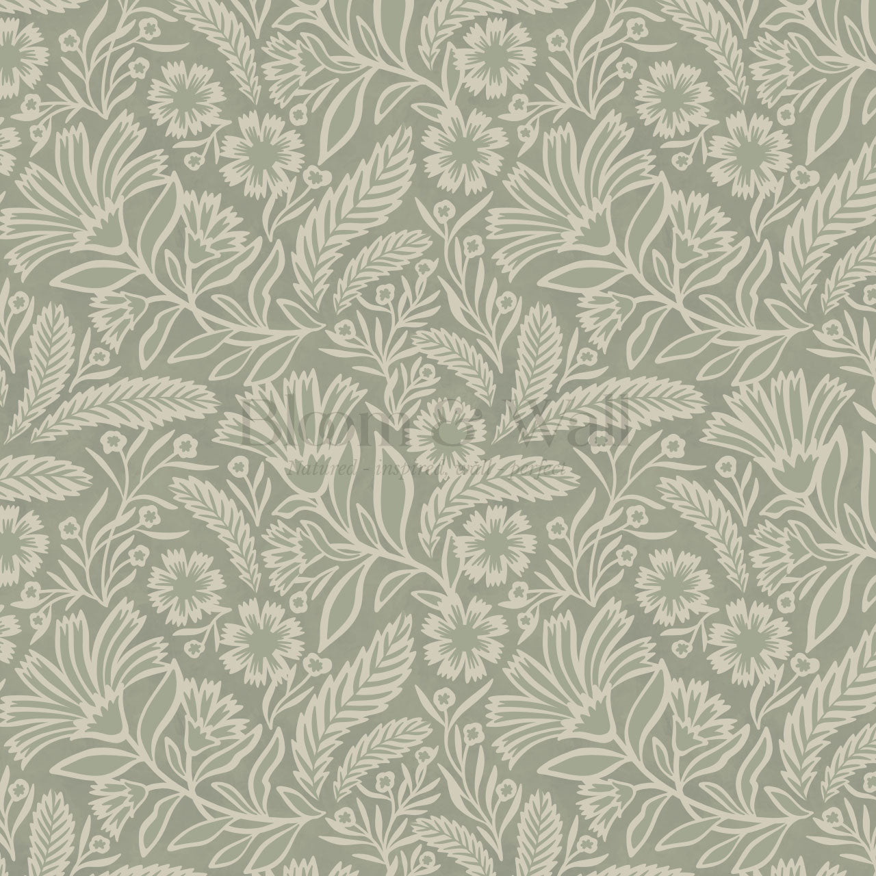 Sylvia Florals Soft Green Oyster Wallpaper