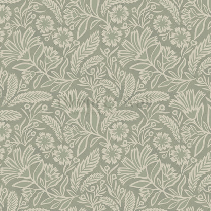 Sylvia Florals Soft Green Oyster Wallpaper