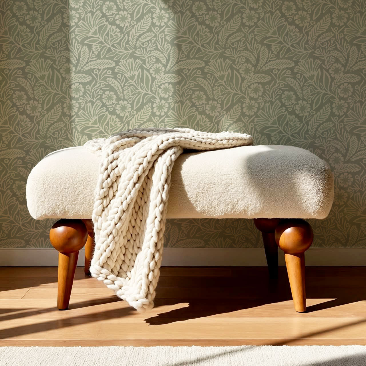 Sylvia Florals Soft Green Oyster Wallpaper