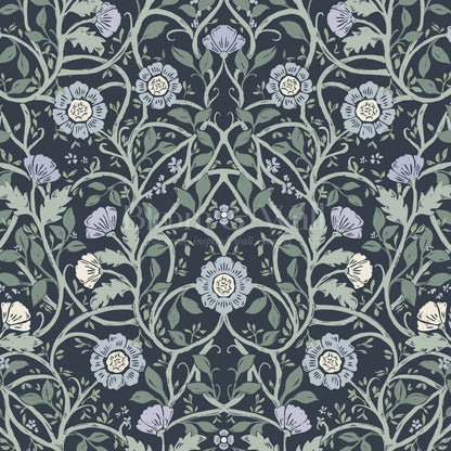 Taja Whispers in the Garden Navy Green Wallpaper