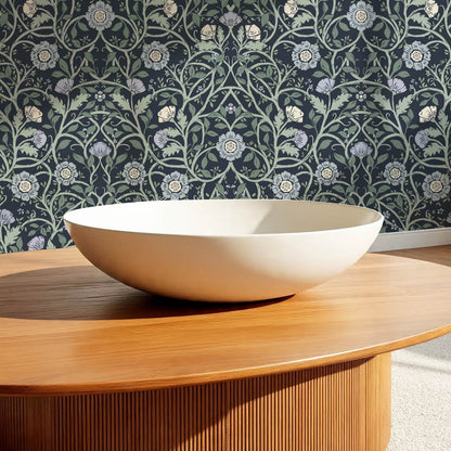 Taja Whispers in the Garden Navy Green Wallpaper
