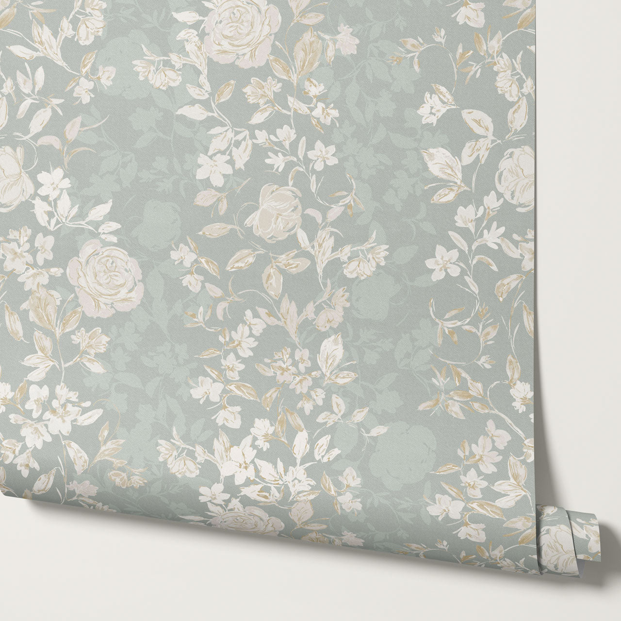 Talia Veiled Garden Pale Teal Wallpaper