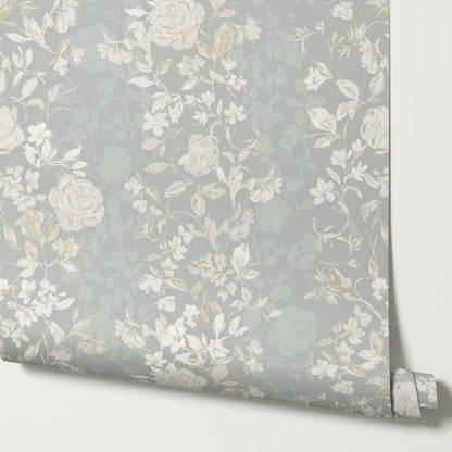 Talia Veiled Garden Pale Teal Wallpaper