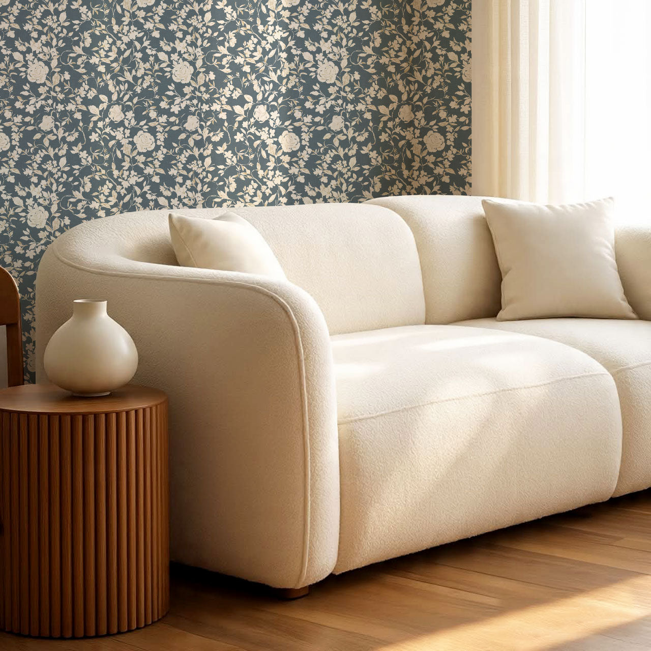 Talia Veiled Garden Slate Wallpaper