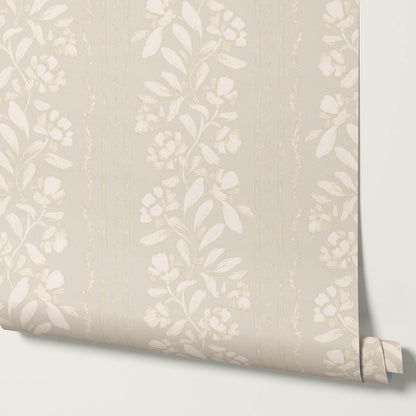 Talia Vintage Tea Rose Neutral Tan Cream Wallpaper