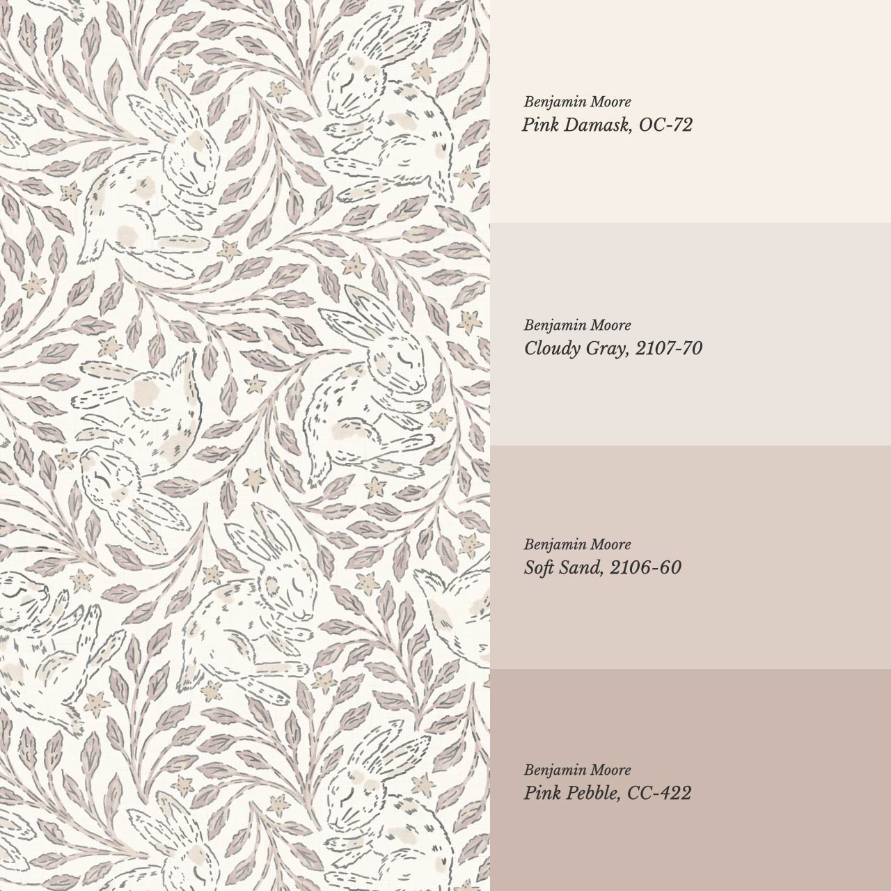 Tania Sleeping Bunny Cream Pale Rose Wallpaper