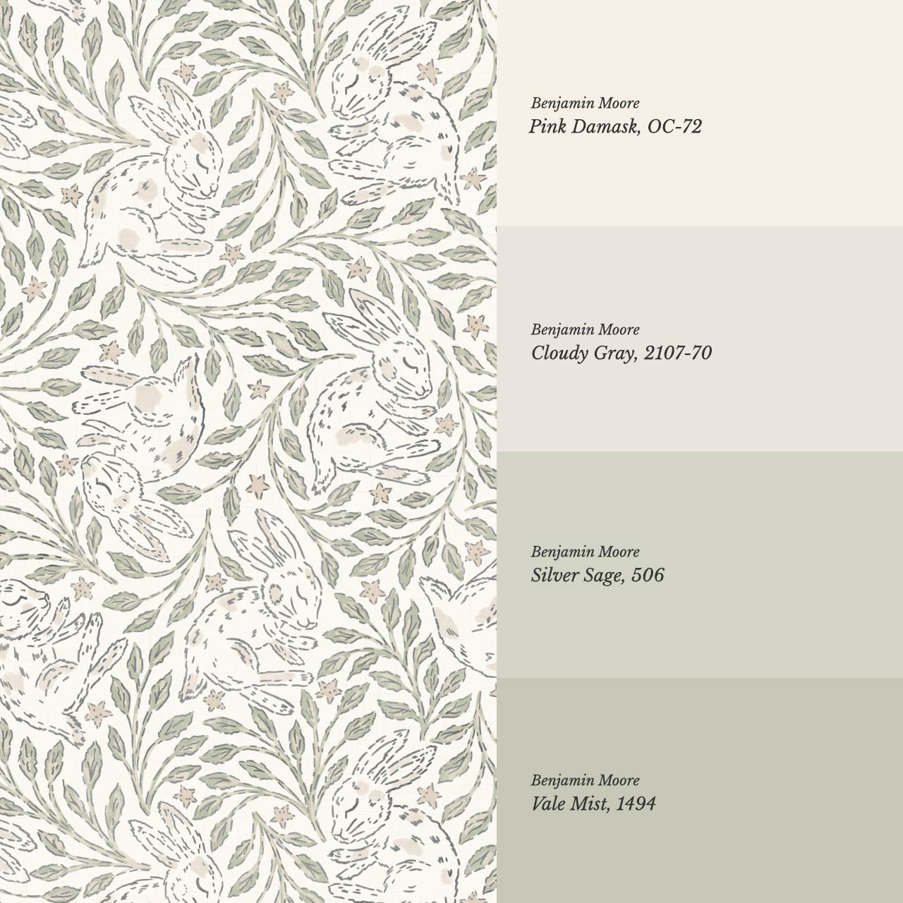 Tania Sleeping Bunny Cream Pale Sage Wallpaper