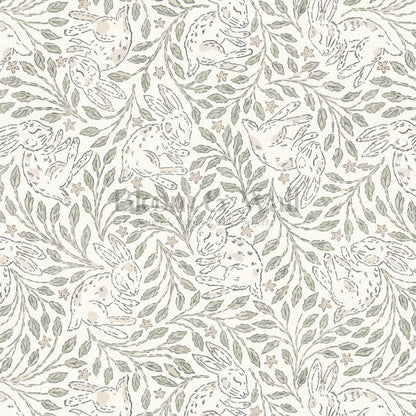 Tania Sleeping Bunny Cream Pale Sage Wallpaper