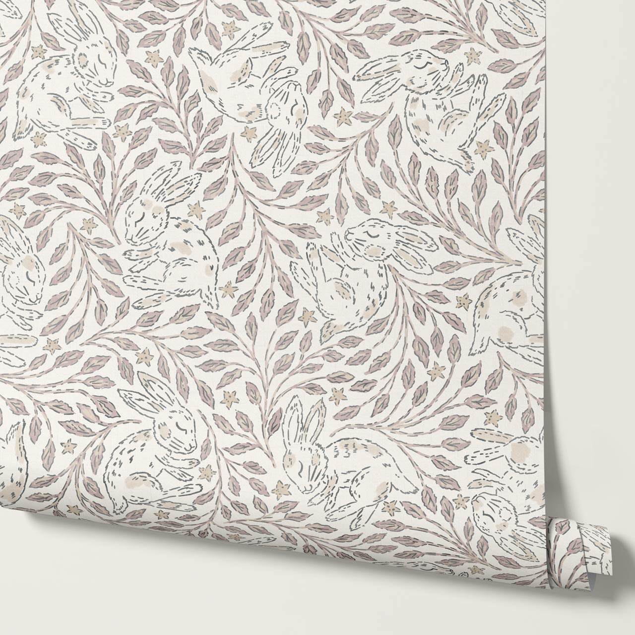 Tania Sleeping Bunny Cream Pale Rose Wallpaper