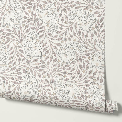 Tania Sleeping Bunny Cream Pale Rose Wallpaper