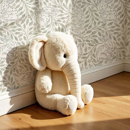 Tania Sleeping Bunny Cream Pale Sage Wallpaper
