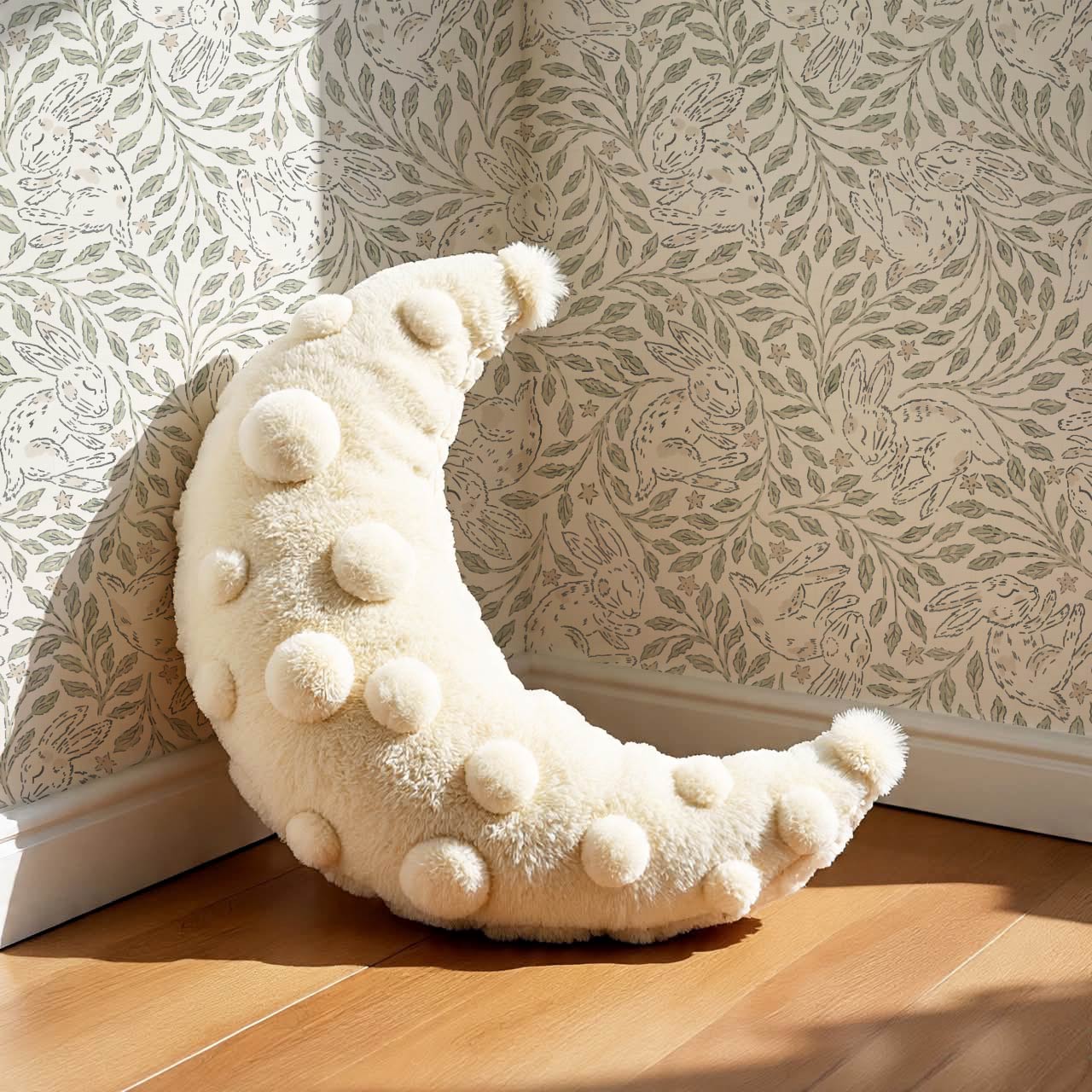 Tania Sleeping Bunny Cream Pale Sage Wallpaper