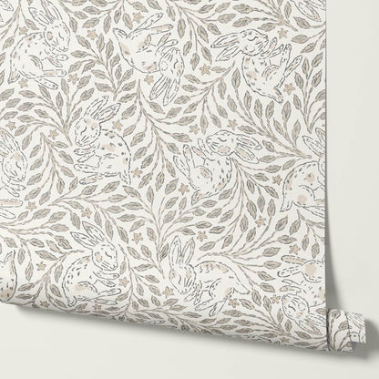 Tania Sleeping Bunny Cream Beige Wallpaper