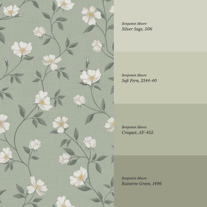 Tatjana Floral Chinoiserie Sage Green Wallpaper