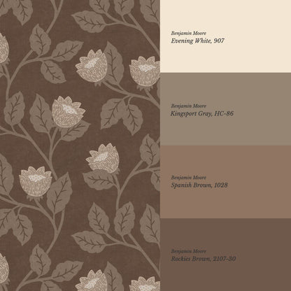Teodora Country Blossom Chocolate Taupe Wallpaper
