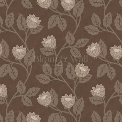 Teodora Country Blossom Chocolate Taupe Wallpaper