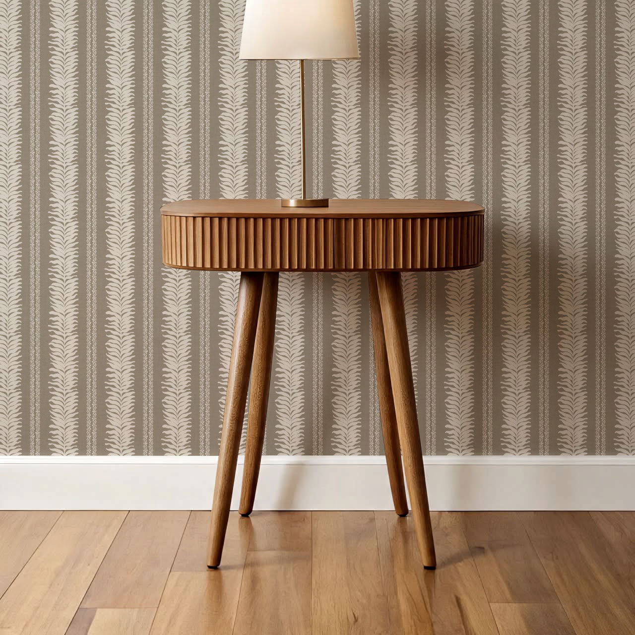 Teri Khaki Vertical Leaves Wallpaper