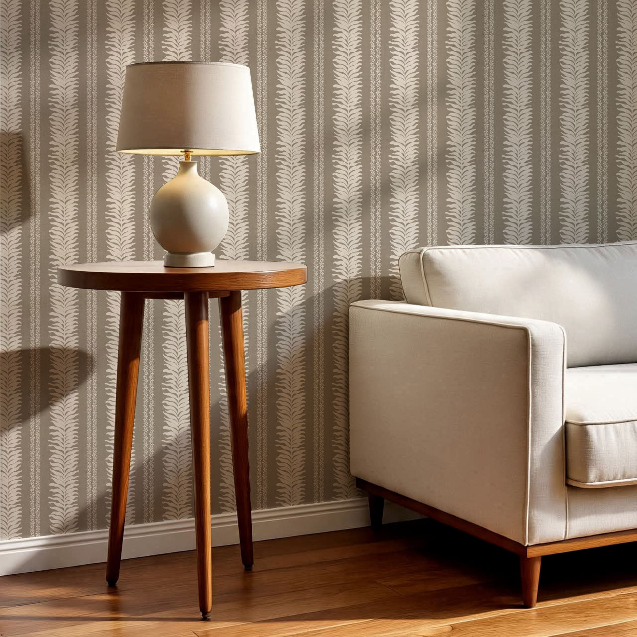 Teri Khaki Vertical Leaves Wallpaper