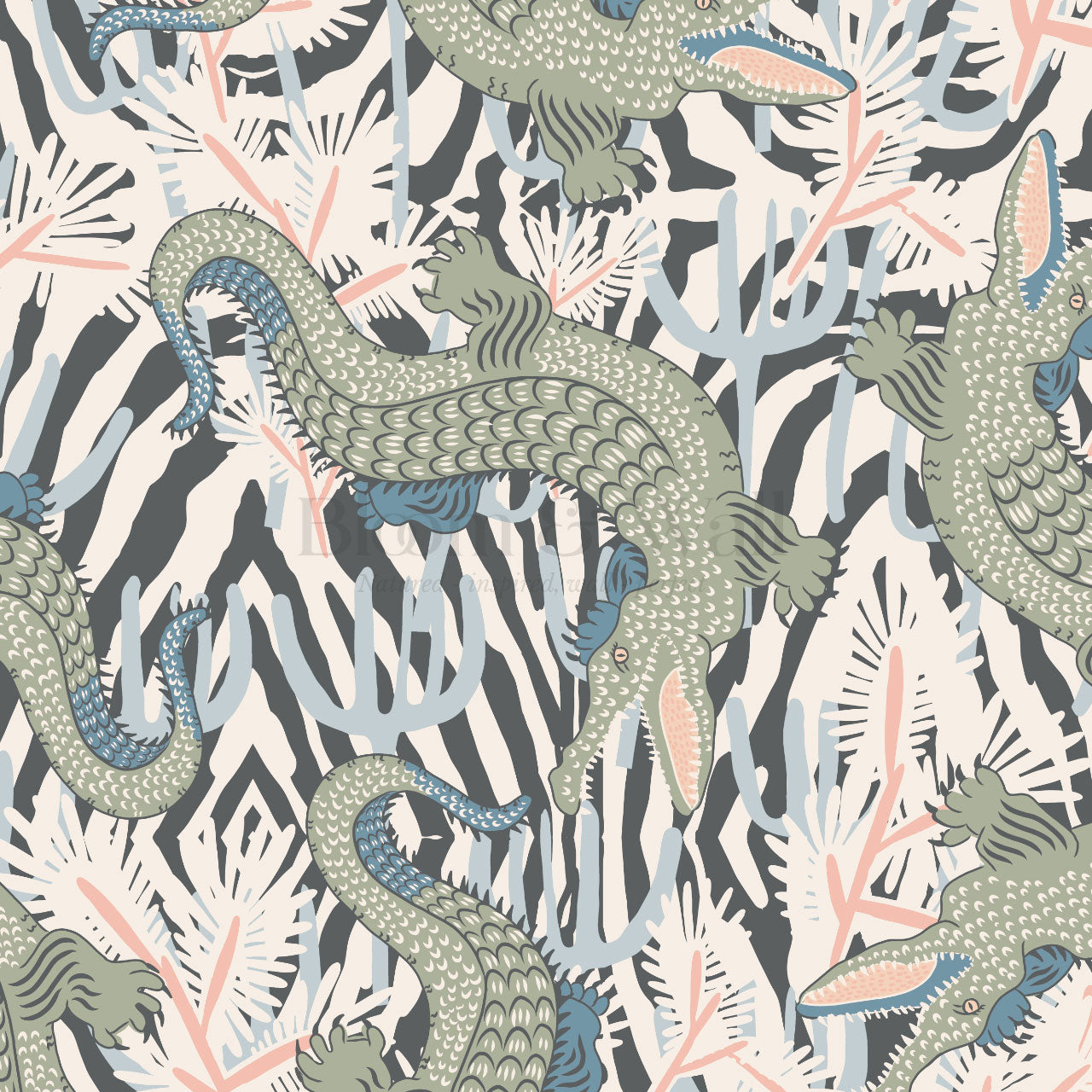 Tessa Bazaar Gator Slate Sage Wallpaper