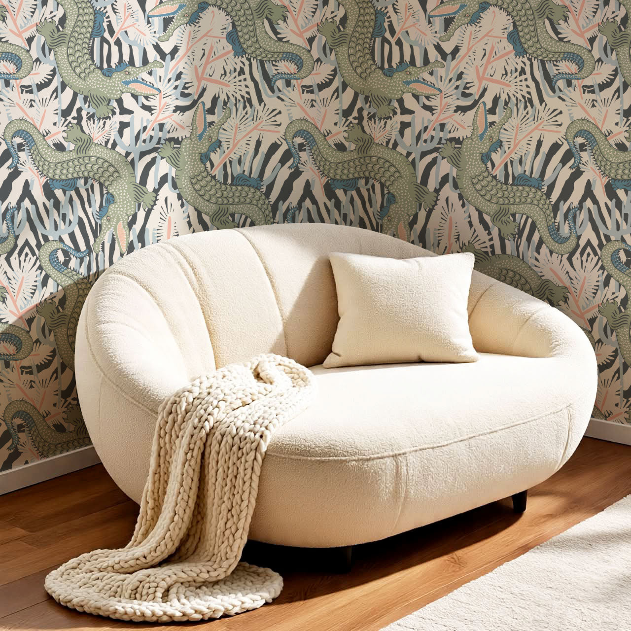 Tessa Bazaar Gator Slate Sage Wallpaper