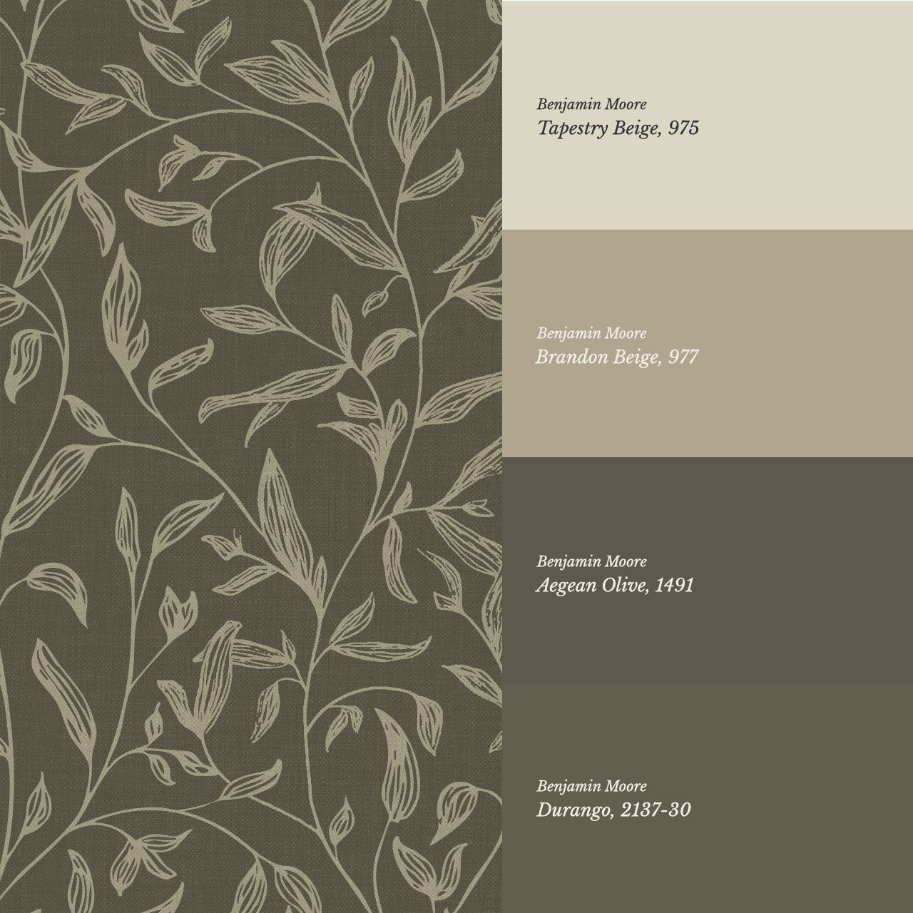 Thea Botanical Vines Deep Olive Wallpaper