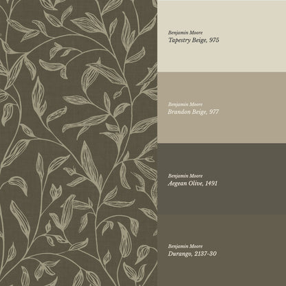 Thea Botanical Vines Deep Olive Wallpaper
