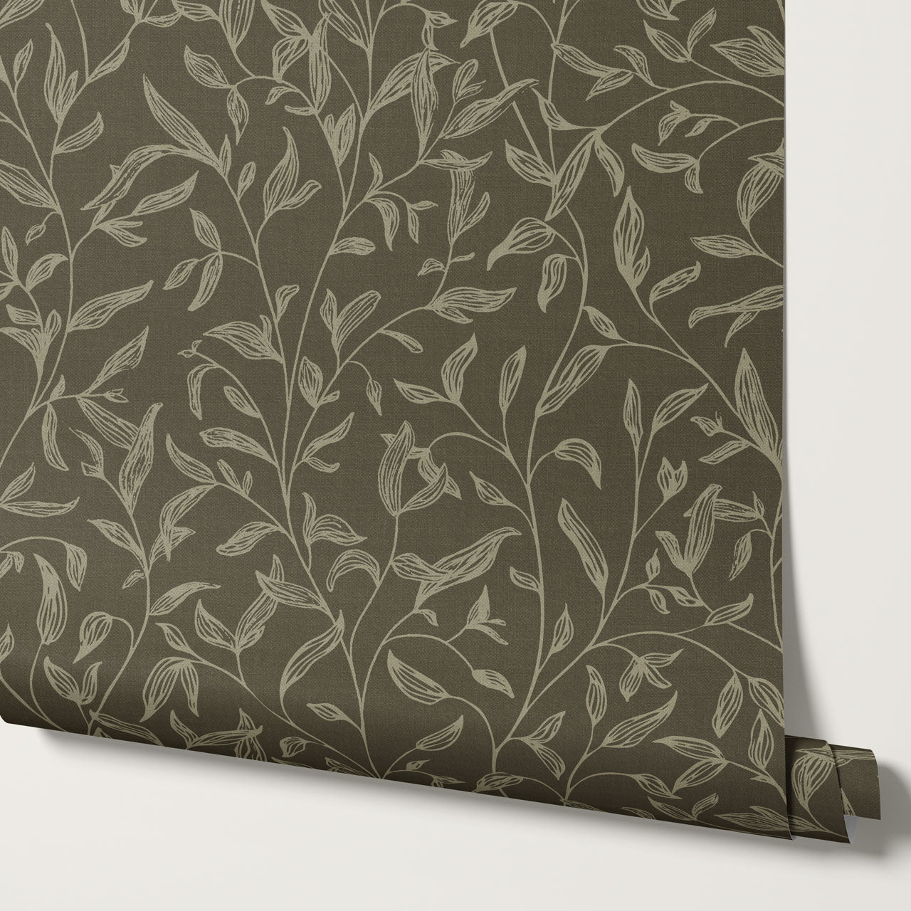 Thea Botanical Vines Deep Olive Wallpaper