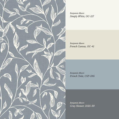 Thea Botanical Vines French Blue Pattern Wallpaper