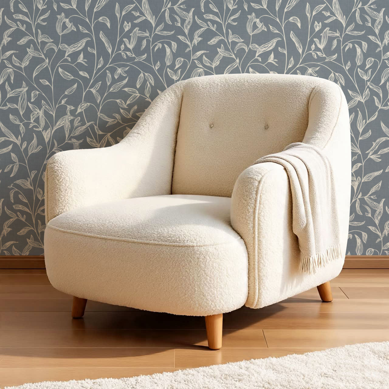 Thea Botanical Vines French Blue Pattern Wallpaper