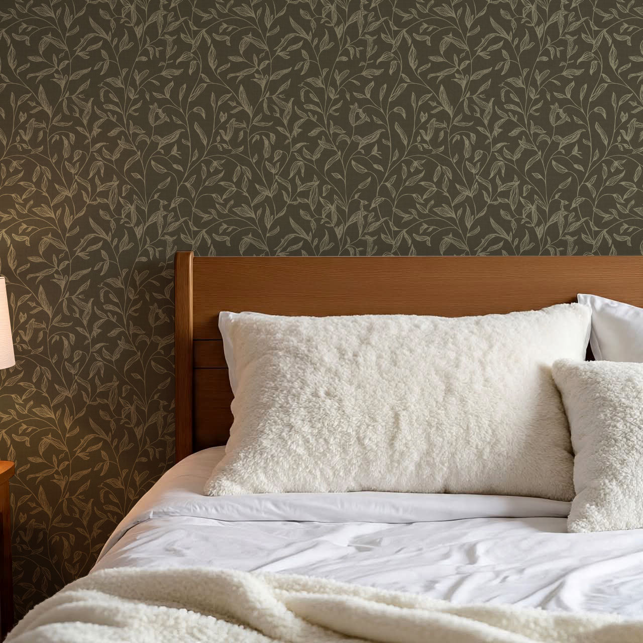 Thea Botanical Vines Deep Olive Wallpaper