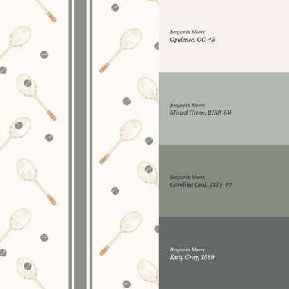 Theo Country Club Tennis Stripes Ochre Evergreen Wallpaper