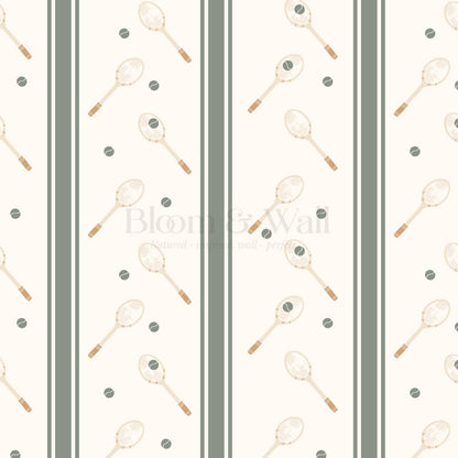 Theo Country Club Tennis Stripes Ochre Evergreen Wallpaper