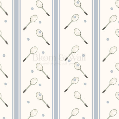 Theo Country Club Tennis Stripes Light Blue Green Wallpaper