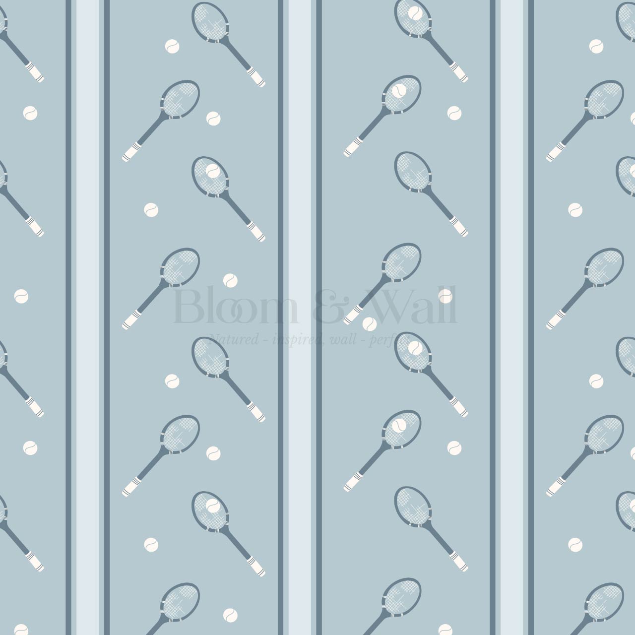 Theo Country Club Tennis Stripes Dusty Blue Wallpaper