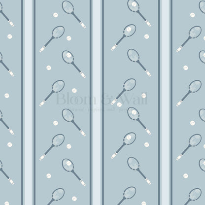 Theo Country Club Tennis Stripes Dusty Blue Wallpaper