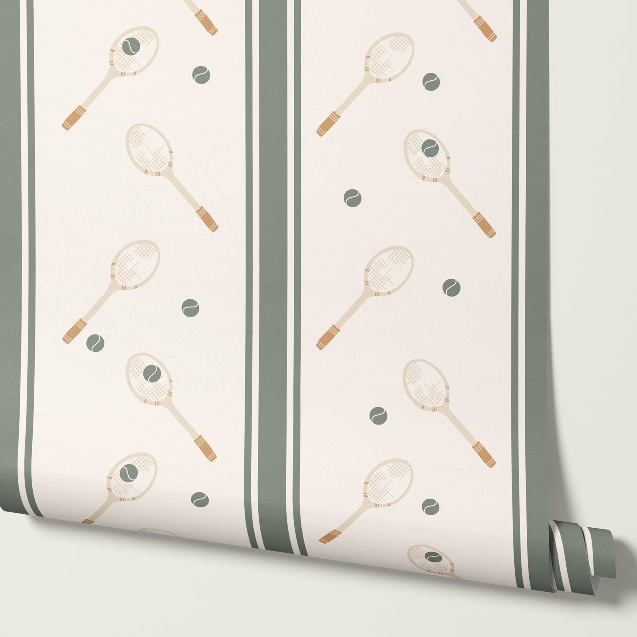 Theo Country Club Tennis Stripes Ochre Evergreen Wallpaper