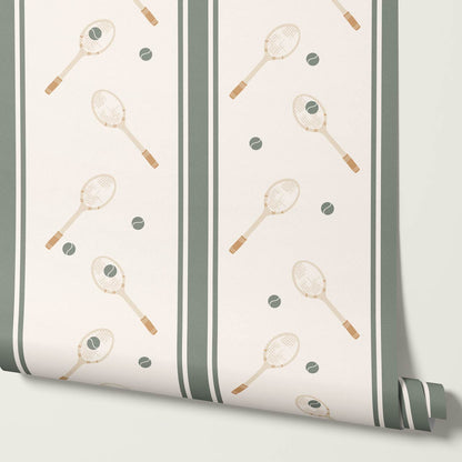 Theo Country Club Tennis Stripes Ochre Evergreen Wallpaper