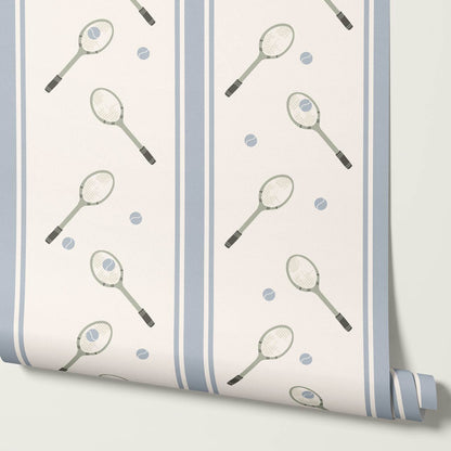 Theo Country Club Tennis Stripes Light Blue Green Wallpaper