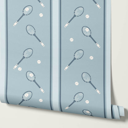 Theo Country Club Tennis Stripes Dusty Blue Wallpaper