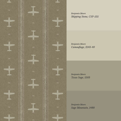 Theodore Vintage Planes Bayleaf Wallpaper