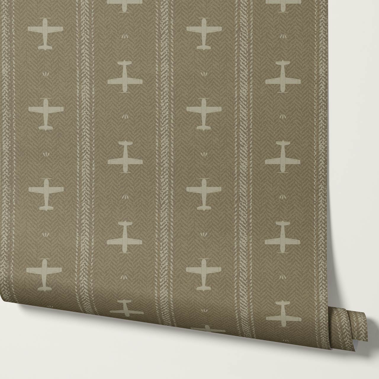 Theodore Vintage Planes Bayleaf Wallpaper