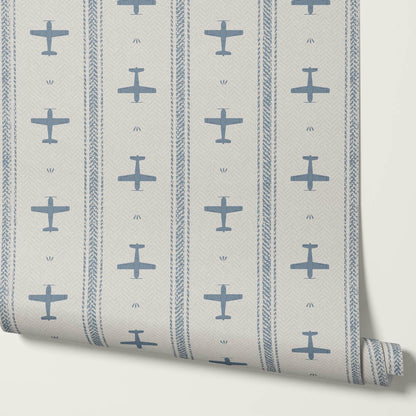 Theodore Vintage Planes Slate Wallpaper