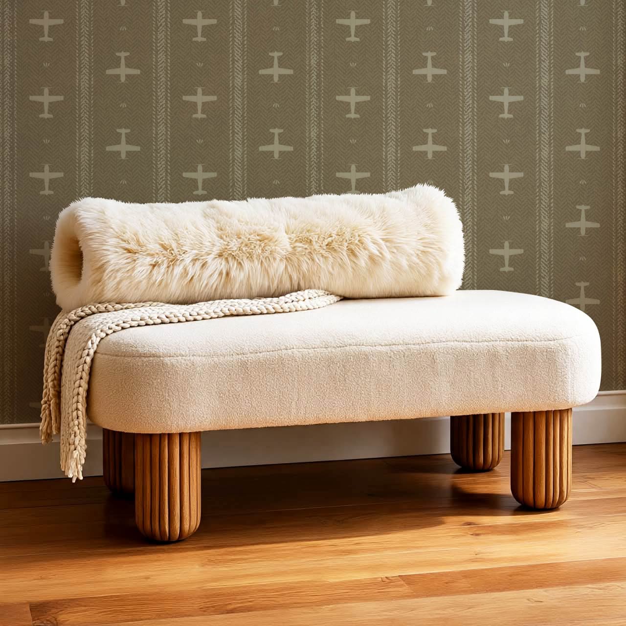 Theodore Vintage Planes Bayleaf Wallpaper