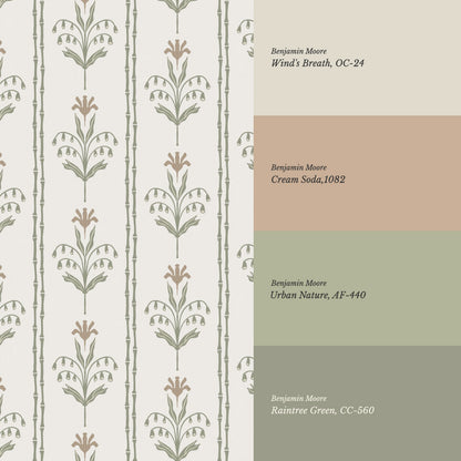 Theresa Large Floral Stripes Beige Wallpaper